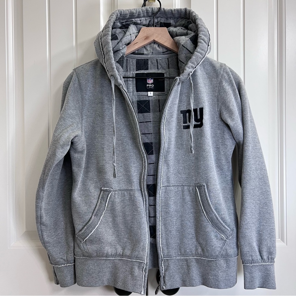 NFL NY Giants Womens Plaid Lined Hoodie in Gray, Size S